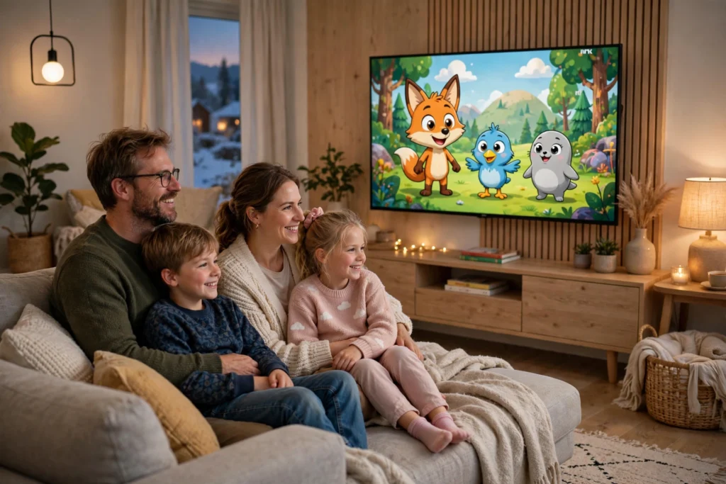 er familie iptv trygt for barn - familie ser trygg barne TV med foreldrekontroll i Norge