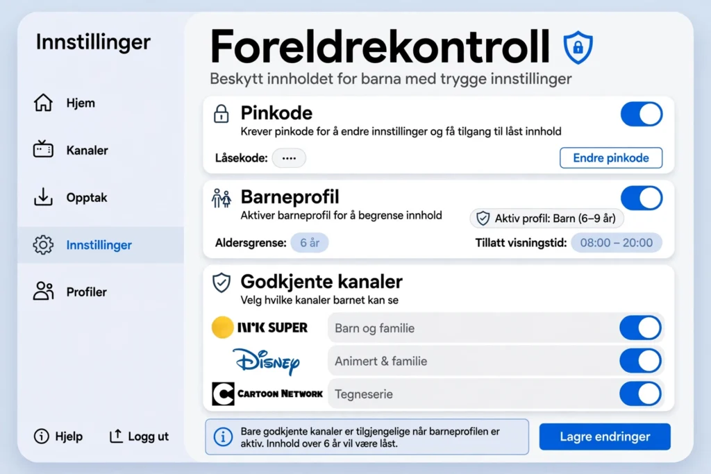 foreldrekontroll familie iptv trygt for barn - pinkode og barneprofil